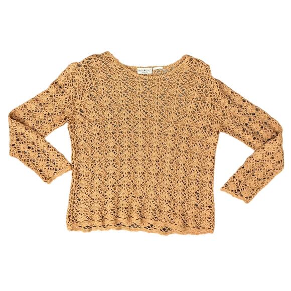 White Stag Woman Brown Tan Knit Crochet Scoop Neck Overlay Top Size M / L - Picture 1 of 7